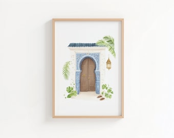 Moroccan Door Wall Art | Watercolor Architecture Print | Printable Travel Poster | Boho Moroccan Home Decor | Digital Download