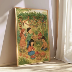 Printable Sukkot Wall Art – Joyful Sukkah Poster for Kids, Ushpizin Celebration, Jewish Holiday Decor for Classroom or Nursery
