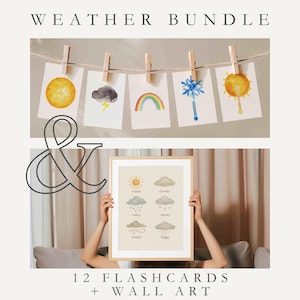 Weather Flashcards & Wall Art Bundle – Montessori Printable Weather Poster for Kids, Preschool Learning Cards, Homeschool Science Decor