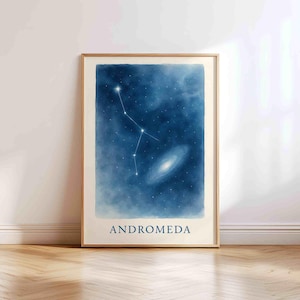 Andromeda Sternbild Print - Mythisch inspirierte Sternenkarte fürs Kinderzimmer | Astronomie Poster zum Ausdrucken | Digitaler Nachthimmel Wandkunst