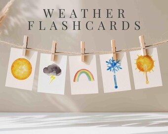12 Weather Flashcards for Kids – Printable Montessori Cards for Preschool & Homeschool | Toddler Learning Activity | Digital Download