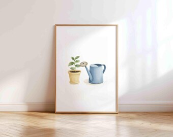 Impression d'arrosoir Montessori : oeuvre d'art botanique pour chambre d'enfant (téléchargement numérique)