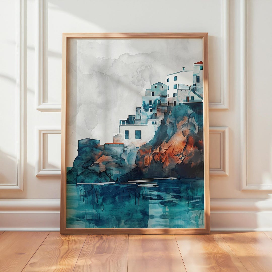Amalfi Coast Print | Italian Coastal Wall Art | Positano Watercolor ...