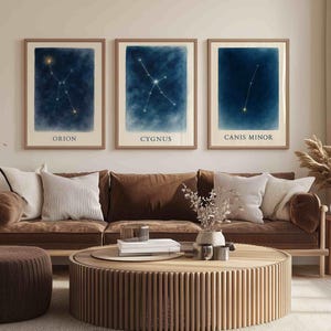 Constellation Art Trio – Orion, Cygnus en Canis Minor | Afdrukbare sterrenkaart kunst aan de muur voor thuis, in de kinderkamer, in de klas of als cadeau | Digitale download