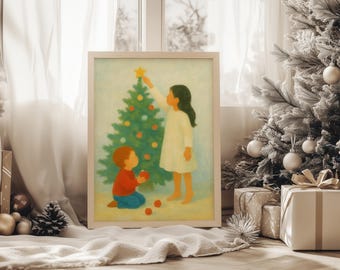Decorare l'albero di Natale / Decorazioni murali natalizie per bambini / Stampabili per la cameretta dei bambini / Arte stampabile invernale / Storie d'infanzia