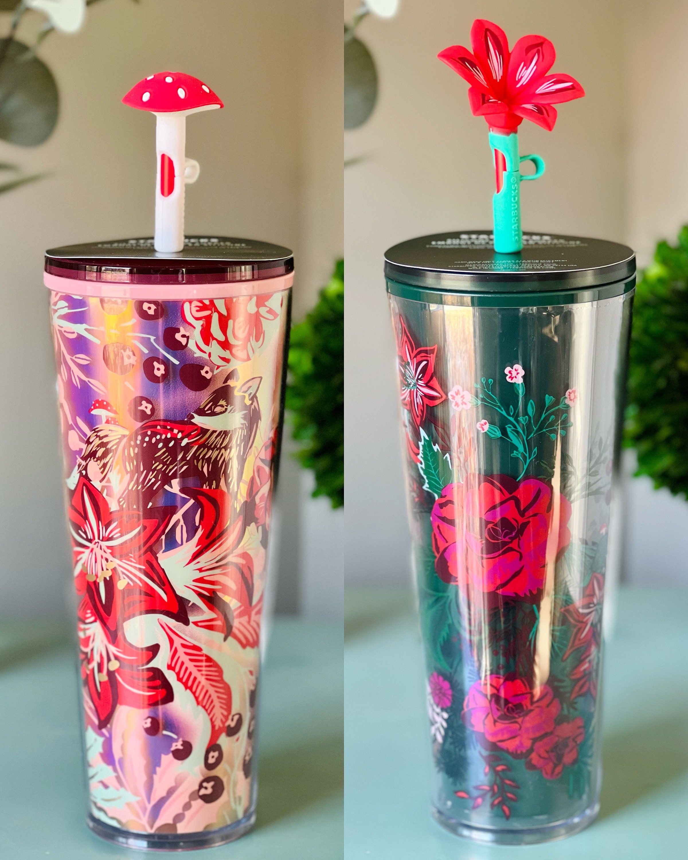 NEW - Starbucks Tumbler w/Straw Topper - Mushroom -Flower - Limited Edition  - Venti - Holiday 2022- Ships same day