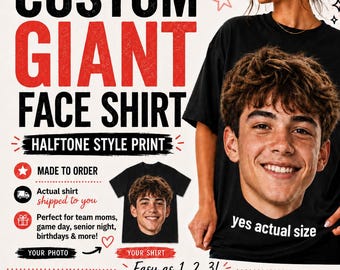 Custom Giant Face Shirt, Upload Your Photo, Big Head Sports Mom Tee, Baseball Mom Game Day Shirt, Senior Night Gift, 100% Cotton Tee