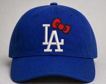 LA Bow Embroidered Dad Hat – Cute Kawaii-Inspired Royal Blue Baseball Cap