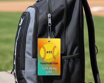 Personalized Softball Bag Tag | Custom Softball Backpack Tag | Name, Team Name & Jersey Number | (Backpack not Included)
