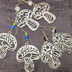 Laser Cut Mushroom Dangle Earrings – Lightweight Acrylic Boho Jewelry with Beaded Accents
