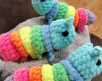 Crocheted Plush Caterpillar Toy: Rainbow Fidget Amigurumi