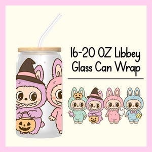 16 oz Ready to Apply Labubu Cup Wrap, Labubu UV DTF Decal, 20oz Labubu Cup Wrap, Labubu Halloween Wrap, Labubu Gift, Halloween Cup Wrap