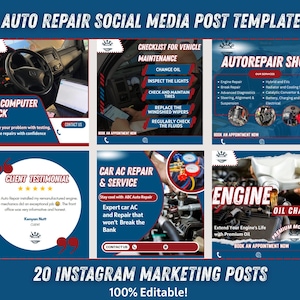 Auto Repair Instagram Templates for Canva | Car Mechanic Social Media Bundle | Automotive Marketing Kit | Editable Posts for Car Shops