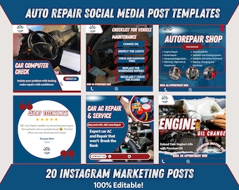 Auto Repair Instagram Templates: Car Mechanic Social Media Kit (Canva Editable)