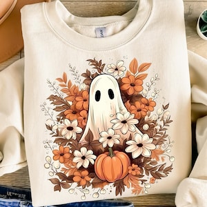 Halloween PNG, Spooky Ghost, Autumn sublimation design, Fall PNG, Pumpkins, leaves PNG, Watercolor Sublimation, Instant download, Ghouls