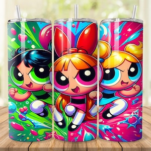 Super Cute Trio | Super Puff Girls |  20oz Skinny Tumbler Sublimation Design | Adorable & Fierce Cartoon Wrap | Digital Download PNG
