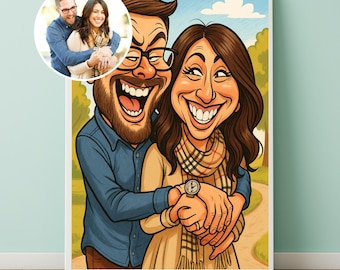 Custom Funny Couple Caricature Portrait – Personalized Cartoon Style Gift for Couples, Anniversary, Wedding or Valentine&#39;s Day Drawing