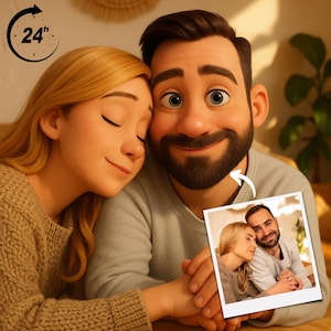 Custom Pixar Style Digital Portrait of Couple, Personalized Cartoon Illustration from Photo, Cute Animated Gift for Anniversary or Love