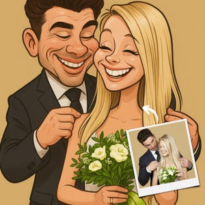 Divertente caricatura di coppia personalizzata, disegno di cartone animato personalizzato da foto, regalo di download di arte digitale per fidanzato o fidanzata