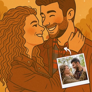Personalized Couple Portrait Illustration, Custom Digital Illustration from Photo, Romantic Cartoon Artwork Gift for Boyfriend or Girlfriend