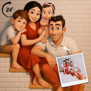 Custom Family Portrait in Disney-Inspired Style, Personalized Cartoon Digital Art from Photo, Cute Illustration Gift for Home or Loved Ones