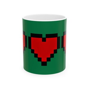 Pixel Art Heart Ceramic Mug - Valentine&#39;s Day Gift, Coffee Cup, Gamer Mug, Cute Decor, Retro Style
