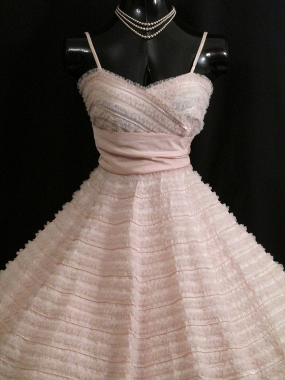 Vintage 1950's 50s Bombshell RAPPI Baby Pink Sequ… - image 4