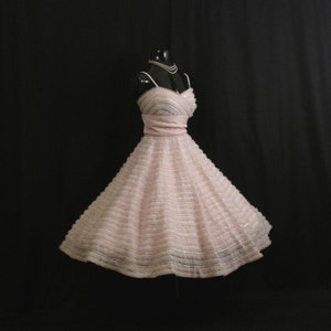 Vintage 1950's 50s Bombshell RAPPI Baby Pink Sequins Tulle Taffeta Circle Skirt Party Prom Wedding Dress Gown