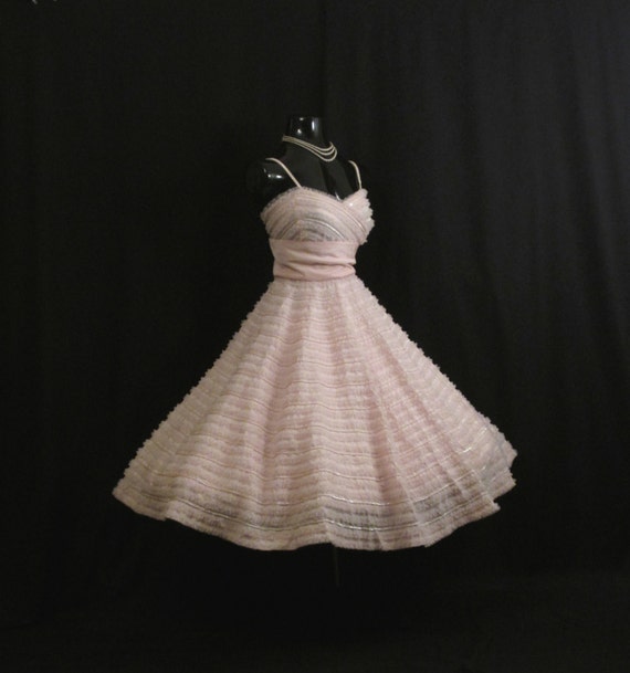 Vintage 1950's 50s Bombshell RAPPI Baby Pink Sequ… - image 1