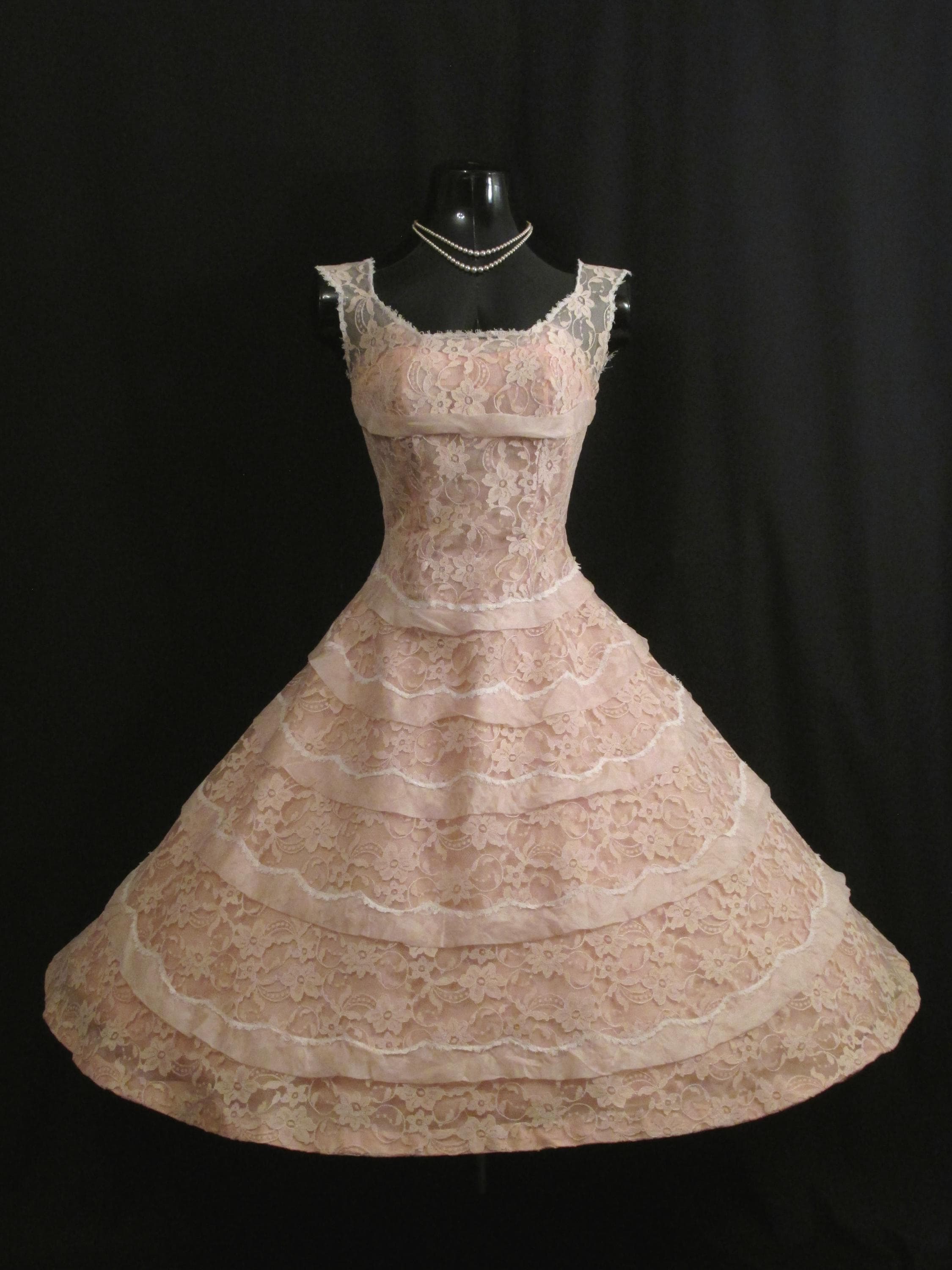 Vintage 1950's 50s Henry A. Condor Pink Lace Silk Organza Taffeta