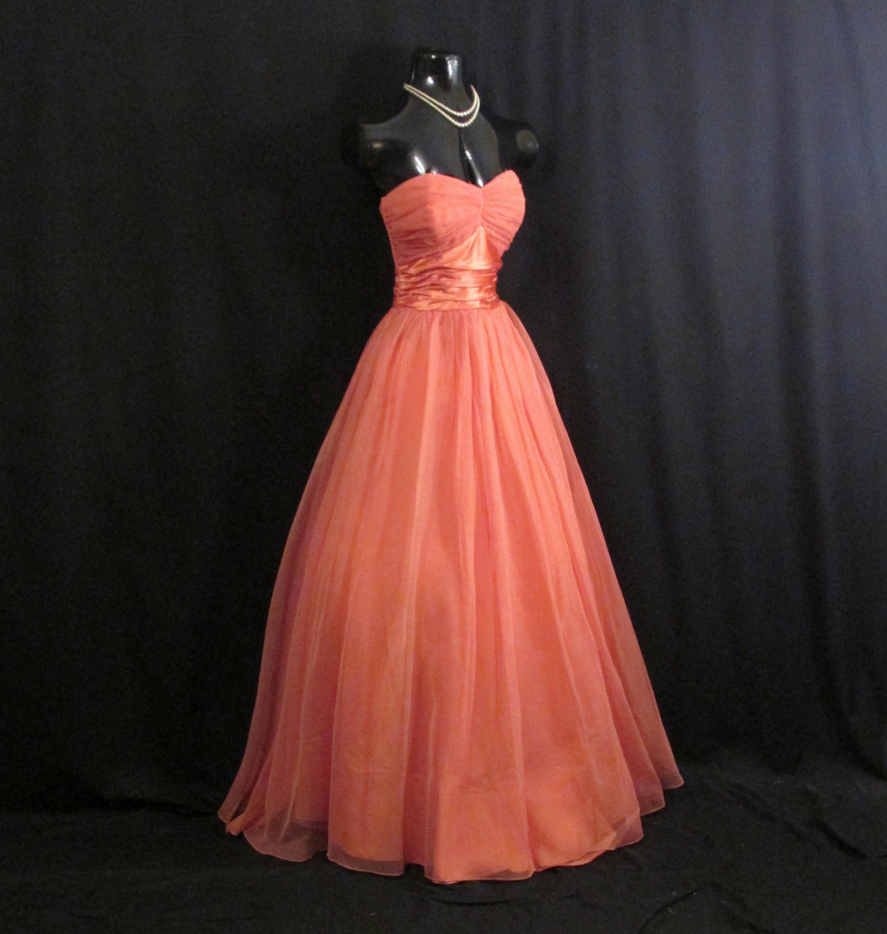 open lace back dress A Line Coral Backless Tulle Beaded Long prom Gowns, Coral Beaded Prom –  morievent