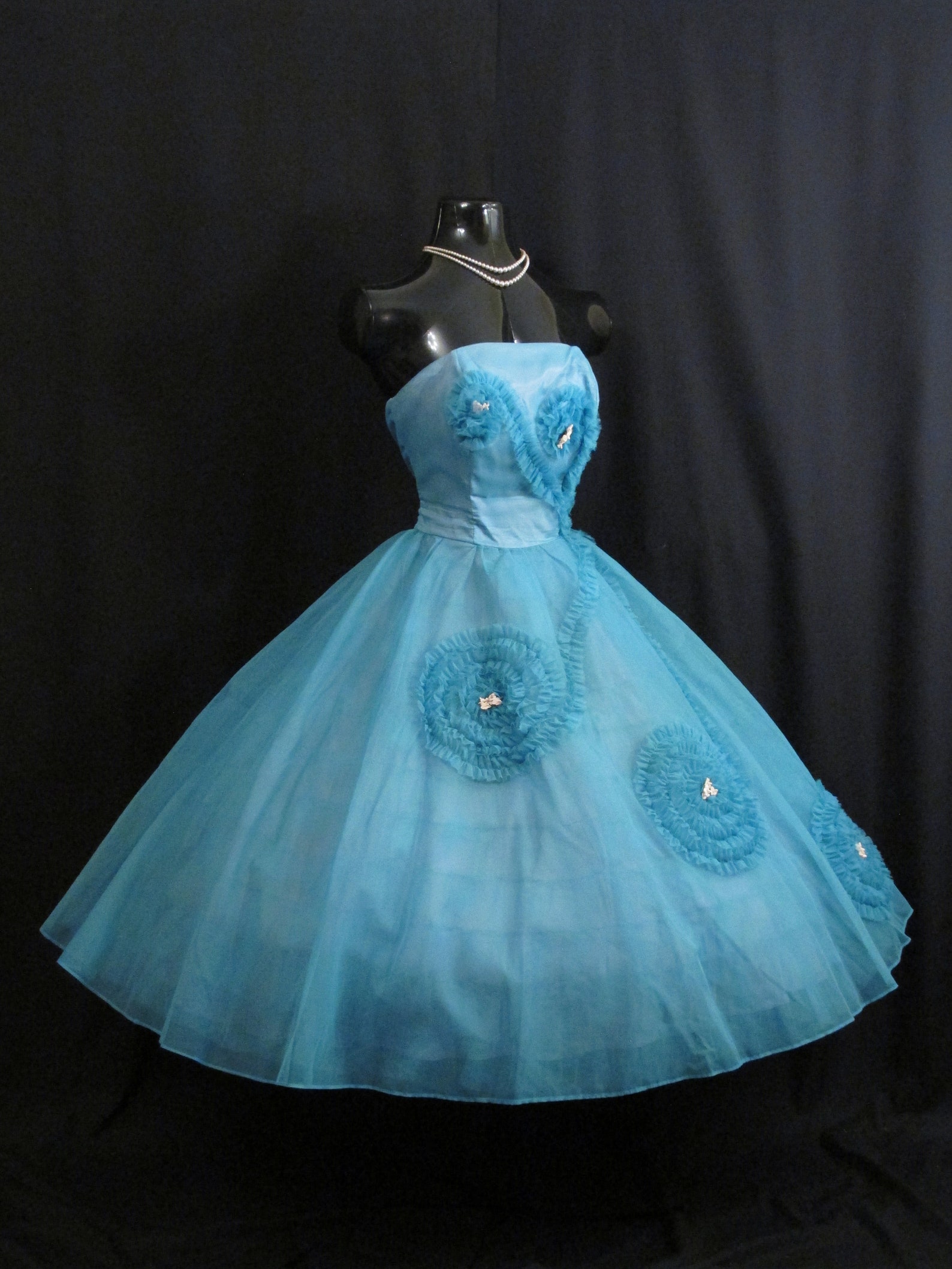 1950s Turquoise Floral Ribbon Print Dress | L/XL main image 0