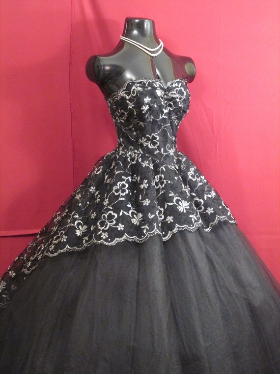 Vintage 1950 S 50s Strapless Black Metallic Silver Etsy