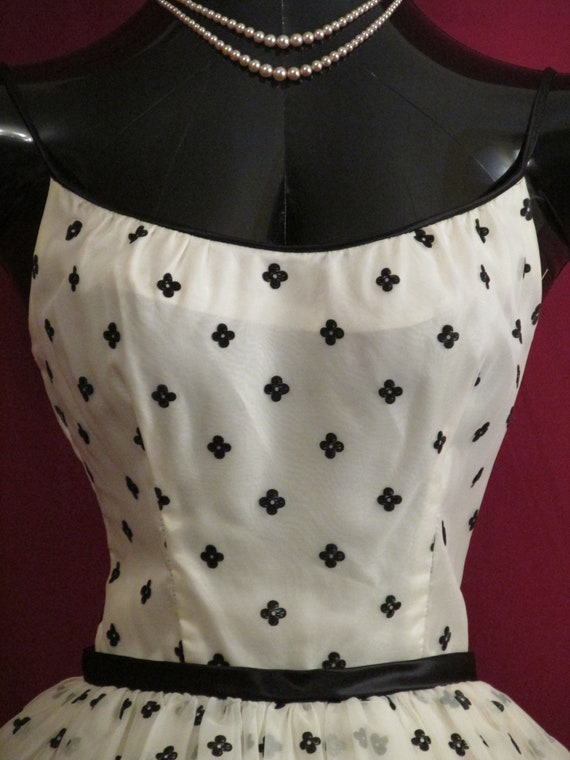 Vintage 1950's 50s Bombshell Black White Chiffon … - image 7