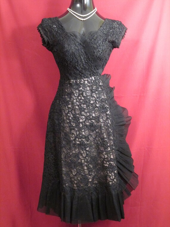 Vintage 1940's 50's Black Illusion Organza Lace T… - image 3