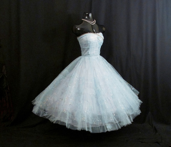 baby blue and gold prom dress