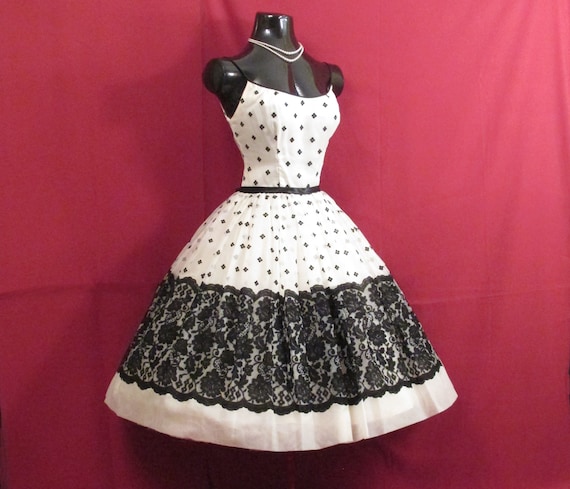 50s black top and white dress