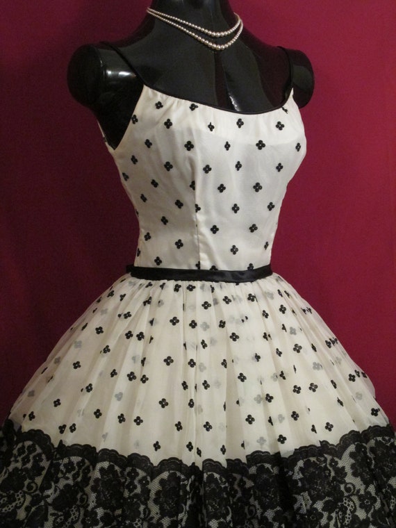 Vintage 1950's 50s Bombshell Black White Chiffon … - image 4