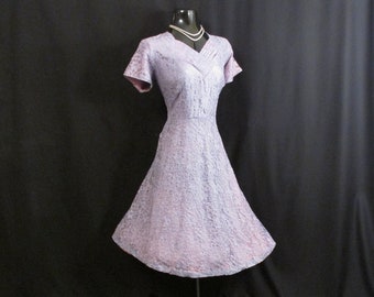 Vintage 1950's 50s Fit and Flare Lilac Purple Lace Party Cocktail Party Prom Wedding DRESS Rare XL Plus Size