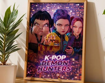 Funny Demon Hunters Poster, K-Pop Demon Movie Print, Altered Art, Home Decor for Living Room & Bedroom