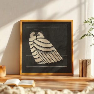 Snowy Owl Canvas Wall Art Print, Vintage Owl Wall Art, Black And White Woodcut, Antique Bird Block Print, Exotic Bird, Bubo Scandiacus