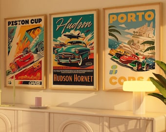 Piston Cup Retro Movie Poster, Kids Room GIFT, Minimalist Art,  Retro Modern, Vintage Poster - Midcentury Art, Wall Art - Gifts For Him