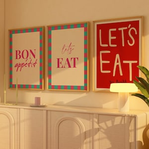 Bon Appetit Let&#39;s Eat, Set of 3 Printable Wall Decor, Dining Room Print, Kitchen Wall Print, Dining Room Wall Decor, Kitchen Art Print