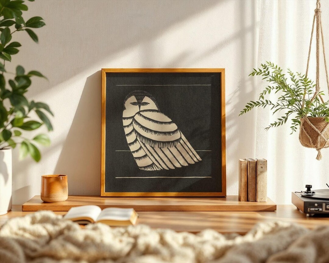 Snowy Owl Canvas Wall Art Print, Vintage Owl Wall Art, Black and White ...