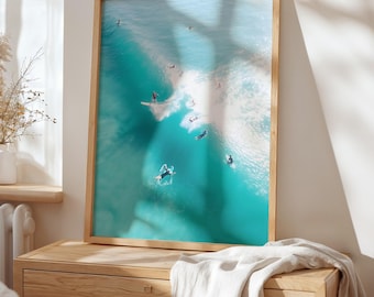 Aerial Surfers Wall Art, Surfers Print, Aerial Beach Prints, Aerial Ocean Wall Decor, Wave Print, Coastal Wall Art, Boho Beach Printtable