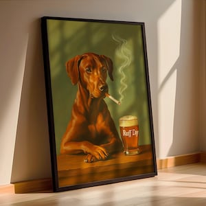 Ruff Day Funny Dog Print, plakat z napojami w stylu vintage, dekoracja ścienna do baru, plakat z piwem w stylu retro dla człowieka jaskiniowego, plakat ścienny z psem do pokoju gier dla niego