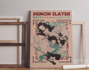 Demon Slayer Anime Poster - Tanjiro, Nezuko, Zenitsu & Inosuke Art Print - Retro Style Wall Decor for Anime Fans - Unique Gift Idea for Home