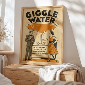 Plakat Giggle Water, Sztuka ścienna w stylu vintage, Dekoracja prezentów, Sztuka ścienna Martini, Dekoracja ścienna baru, Modna sztuka ścienna, Plakat prezentów