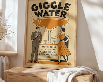 Giggle Water Poster Print, Vintage Martini Bar Wall Art
