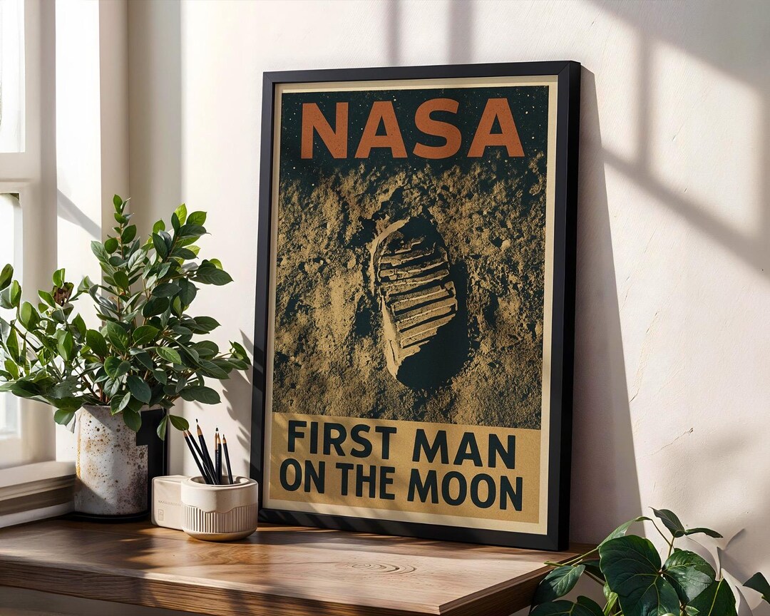 Apollo 11 Moon Footprint Poster: NASA Retro Space Art - Etsy